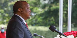 President Uhuru Kenyatta giving his Madaraka Day address at State House, Nairobi on June 1, 2020.