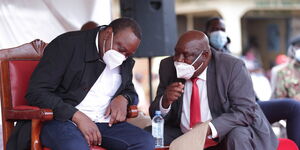 President Uhuru Kenyatta with Governor John Nyagarama at Ikonge, Nyamira County on October 21, 2020