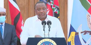 President Uhuru Kenyatta speaking at State House on Friday, March 12, 2021.