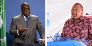 Collage of DR Congo President Felix Tshisekedi and Former President Uhuru Kenyatta.