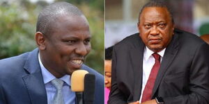 A collage of National Assembly Majority Leader Kimani Ichun'wah (left), and Former President Uhuru Kenyatta.