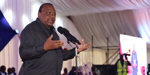 Former President Uhuru Kenyatta during the burial of the late Cyrus Jirongo on 30 December 2025.