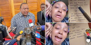 Photo collage of former President Uhuru Kenyatta and a content creator singing on Wednesday May 17, 2023