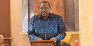 Former President Uhuru Kenyatta speaking during a church service in Kiambu County on December 16, 2024