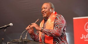 Former President Uhuru Kenyatta speaking during the Jubilee Party  National Delegates Convention (NDC)on May 22, 2023.