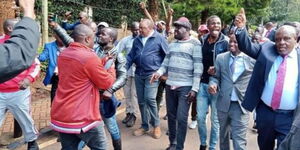 Former President Uhuru Kenyatta arrives at Jubilee Party Headquartes, Kileleshwa on Wednesday, April, 26, 2023.