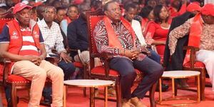Former President Uhuru Kenyatta (second left) attends Jubilee National Delegates Convention on Monday, May 22, 2023.
