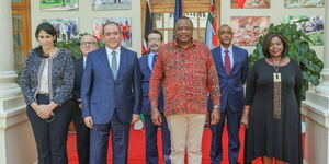 Former Foreign Affairs PS (second left) joins former President Uhuru Kenyatta at State House, Nairobi on January 2021, during bilateral ties between Kenya and Algeria with Mr Sabri Boukadoum, a special envoy of President Abdelmadjid Tebboune.