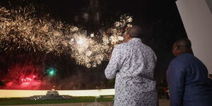 Former President Uhuru Kenyatta witnessing fireworks displays at Uhuru Gardens on May 31, 2022.