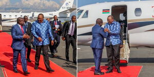 Former President Uhuru Kenyatta being received by officials of the government of Burundi on May 6, 2023.