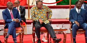 From left: President William Ruto, Former President Uhuru Kenyatta and former Prime Minister Raila Odinga during the launch of the BBI report on October 26, 2022.