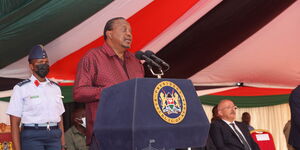 Former President Uhuru Kenyatta addressing residents after launching the Naivasha Special Economic Zone on July 26, 2022