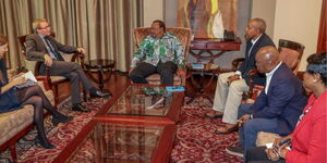 Former President Uhuru Kenyatta and his delegation meeting British High Commissioner Neil Wigan in Nairobi on December 6, 2023