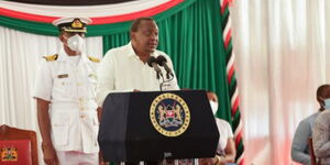President Uhuru Kenyatta spekaing at the Health Sector Intergovernmental Forum on Universal Health Coverage in Mombasa County on October 31, 2020.