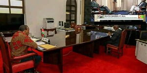 A photoshop of President Uhuru Kenyatta watching Deputy President William Ruto's interview  on Thursday, August 27