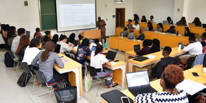 University students during a lecture from the Kenya Defence Forces 