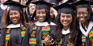 A photo of university students during a graduation ceremony.