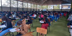 A photo of students taking an exam.