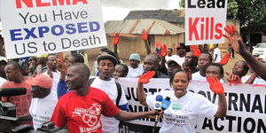 Residents of Owino Uhuru slum in Jomvu, Mombasa County, during a past protest