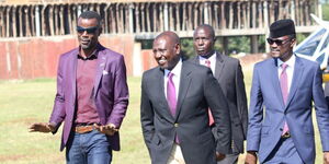 Webuye West MP Dan Wanyama, Deputy President William Ruto and Kimilili MP Didmus Barasa at Matili TTI in Bungoma in 2021.