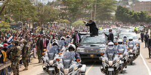 Former President Uhuru Kenyatta and his motorcade during Madaraka Day celebrations in Narok on Saturday, June 1, 2019.