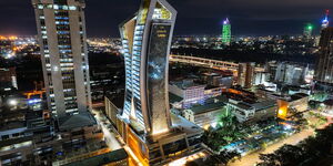 An aerial view of a section of Nairobi County at night.