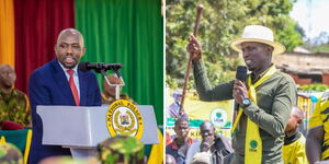 A side by side image of CS Murkomen and Senator Vincent Chemitei