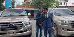 Mumias East MP Peter Salasya unveils his car at a bazaar in Nairobi on November 16, 2022.