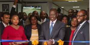 President William Ruto (centre) launches a Cyberknife at the Kenyatta University Hospital on April 24, 2023.