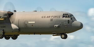 A U.S. Air Force C-130J Super Hercules lands at Magogoni Airfield, Kenya, Aug. 2, 2023.
