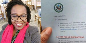 A Kenyan Amakove Wala shows off a Visa approval letter she got after several attempts.