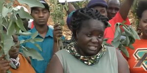 Screengrab image of residents of Utawala protesting on Sunday, April 23, 2023.
