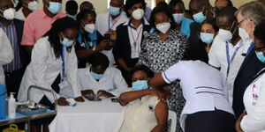 The first shots of the Covid-19 vaccines being administered in Kenya on March 5, 2021.