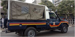 A stationary police van attached to Central Police Station In Nairobi.
