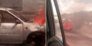 Vehicle burst into flames in Clay Works along Thika Superhighway on Monday, October 25.