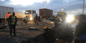 Vehicle belonging to Hillary Mutyambai's son at an accident scene on December 2, 2021. 