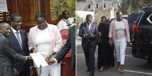 Winnie Odinga in the company of Ugunja MP Opiyo Wandayi and other legislators in Parliament on November 10, 2022.