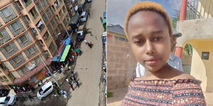 A photo collage of Roysambu apartments where Rita Waeni was murdered and the slain student.