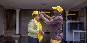 Deputy President William Ruto and Kirinyaga Governor Anne Waiguru at his Karen residence, on October 26, 2021
