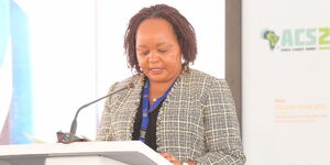 Kirinyaga Governor Anne Waiguru addresses the media after inspecting the construction of Ndaba dispensary, Kirinyaga on May 6, 2020