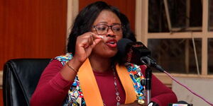 Githunguri MP Gathoni Wa Muchomba addressing the press at Parliament building on March 21, 2023.