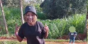 A photo of Alice Wangechi posing for a photo in Gatundu, Kiambu County. 