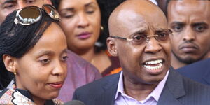 Billionaire Jimi Wanjigi and his wife Irene Nzisa Wanjigi during a press conference in October 2017.