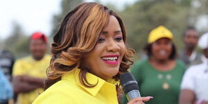 Laikipia Woman Representative Cate Waruguru at a rally on March 26, 2022. 