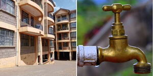 Collage of an apartment in Manyaja Estates in Nairobi and a water tap.