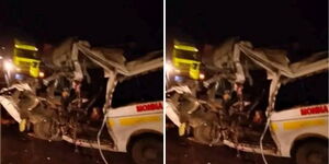 An image showing a mangled matatu involved in an accident along the Eldoret–Webuye highway on Tuesday, December 23, 2025. 