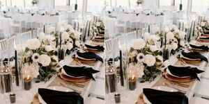 Black, White and Copper Wedding Greenery with White Florals