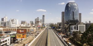 An aerial photo of the Nairobi Expressway section in Westlands shot on June 13, 2023.