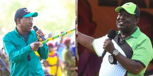 A collage of Speaker Moses Wetang'ula and Prime Cabinet Secretary Musalia Mudavadi during campaigns.