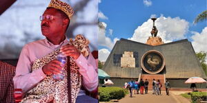 A collage image of Moses Wetangula and a monument in Kenya